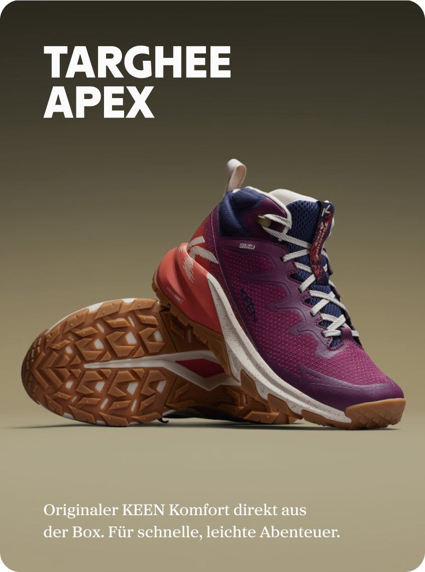 KEEN Targhee Apex Wanderschuh in Lila mit griffiger Profilsohle, leichter Komfort für schnelle Outdoor-Abenteuer.
